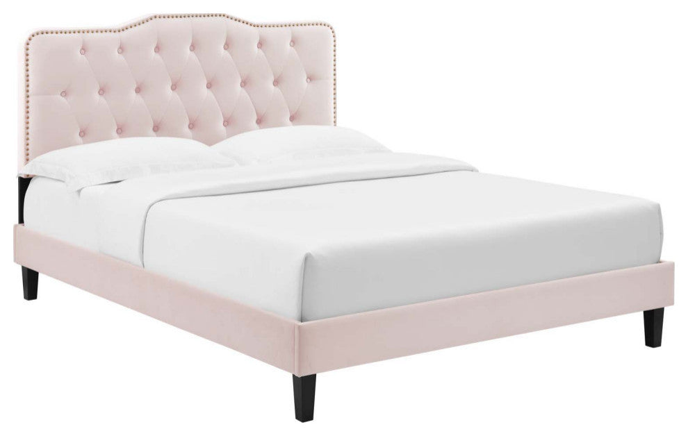 Amber Performance Velvet Queen Platform Bed, Pink