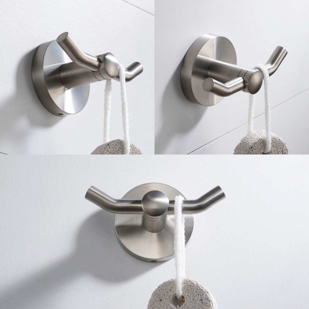 Elie Bathroom Robe and Towel Double Hook, Nickel