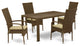 5Pc Outdoor- Brown Wicker Dining Set, Patio Table, 4 Balcony Backyard Armchair