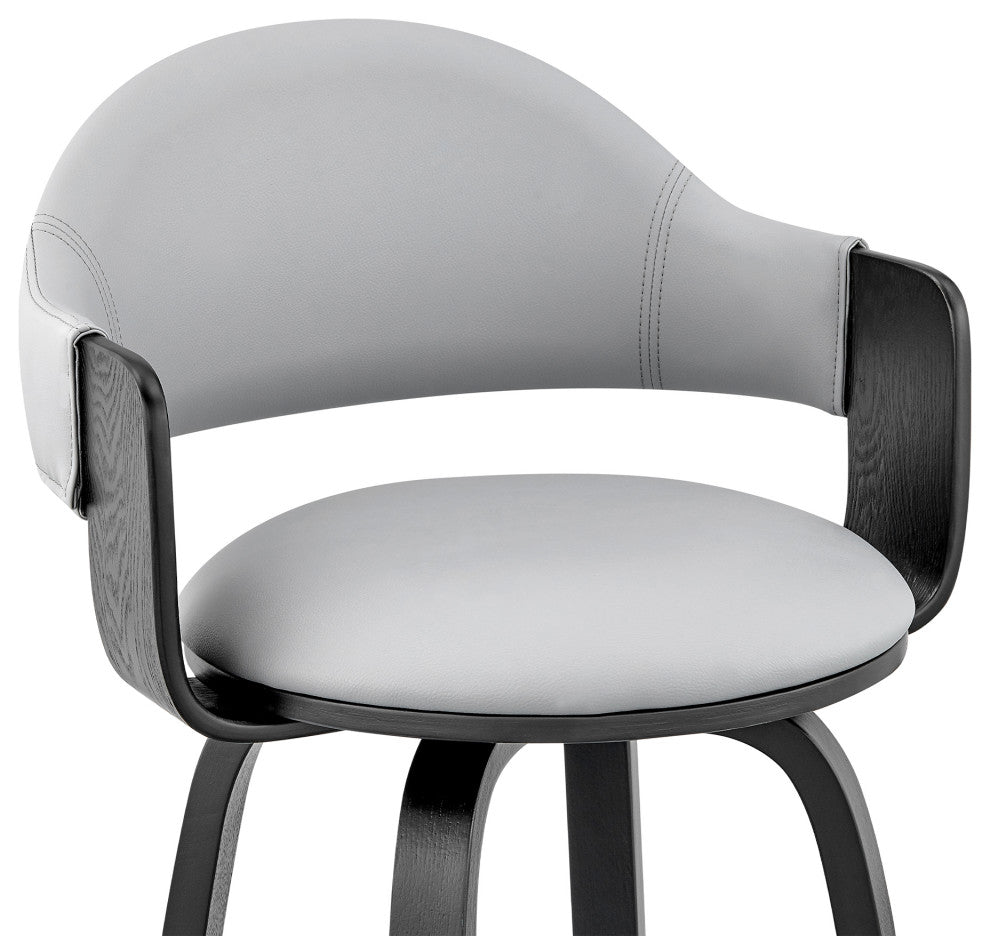 Daxton Faux Leather and Wood Bar Stool, Gray and Black, 26"