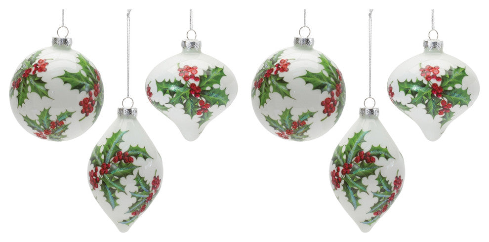 Glass Holly Berry Ornament, 6-Piece Set