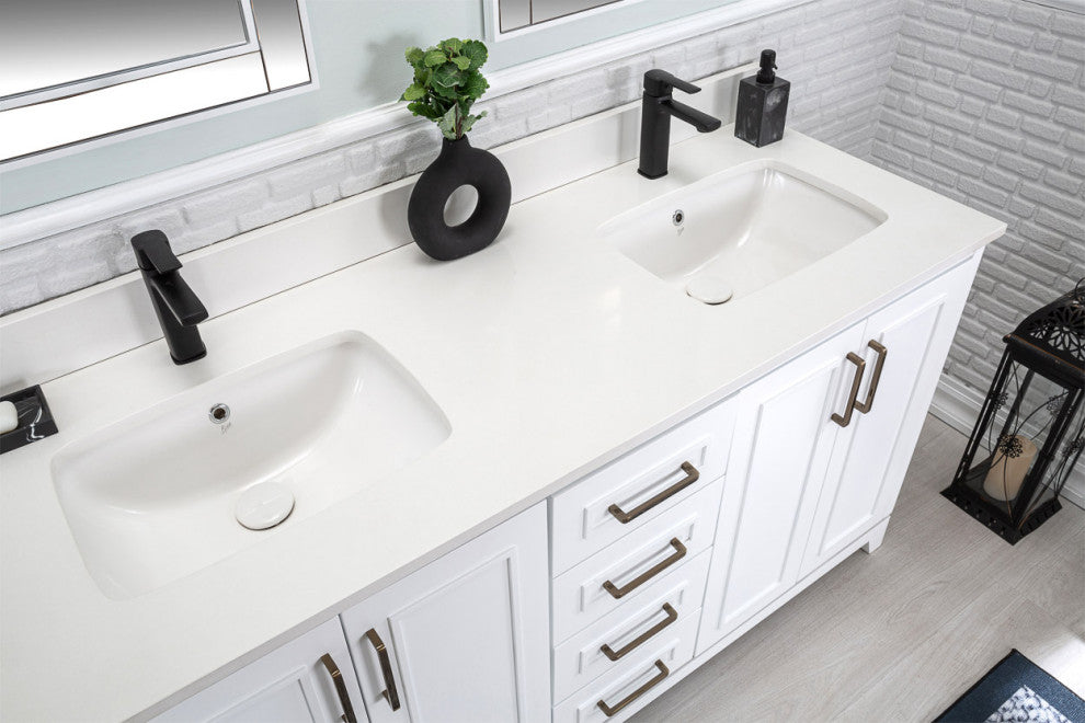 Albia Collection 60" Bathroom Vanity With Sink, Mirror, Countertop, White