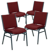 Set of 4 Multipurpose Stacking Chair, Contoured Seat, Burgundy Patterned Fabric