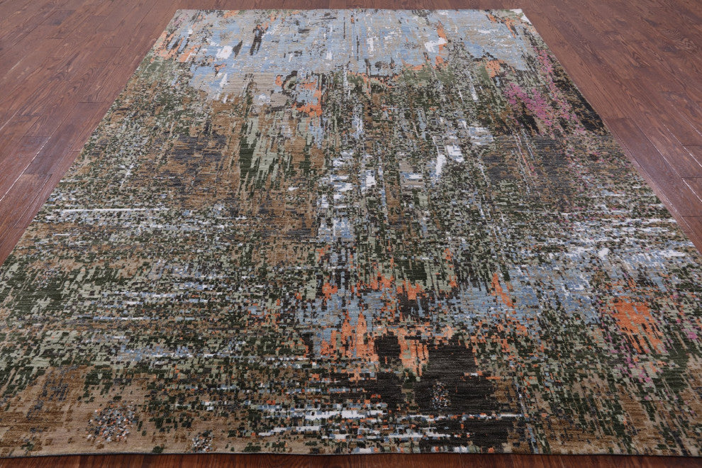 8' 1" X 10' 4" Hand Knotted Abstract Wool and Silk Rug Q8552