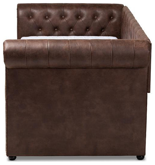 Mabelle Brown Faux Leather Upholstered Daybed With Trundle
