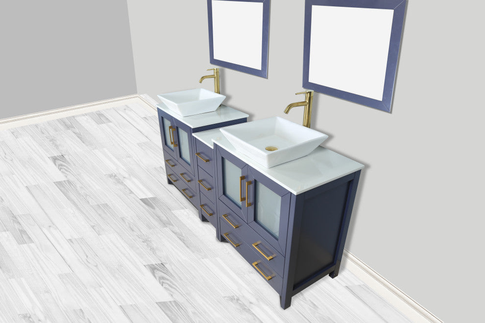 Vanity Art Vanity Set With Vessel Sink, Blue, 72", Standard Mirror