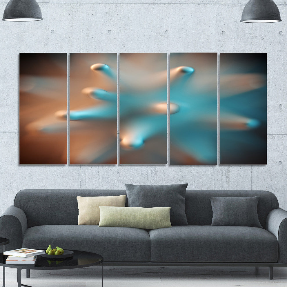 Blue Macro Prickly Texture, Abstract Canvas Wall Art, 60"x28", 5 Panels