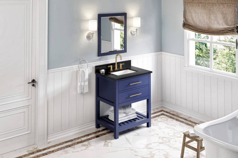 Wavecrest Contemporay Hale Blue 30" Vanity, Black Granite Vanity Top