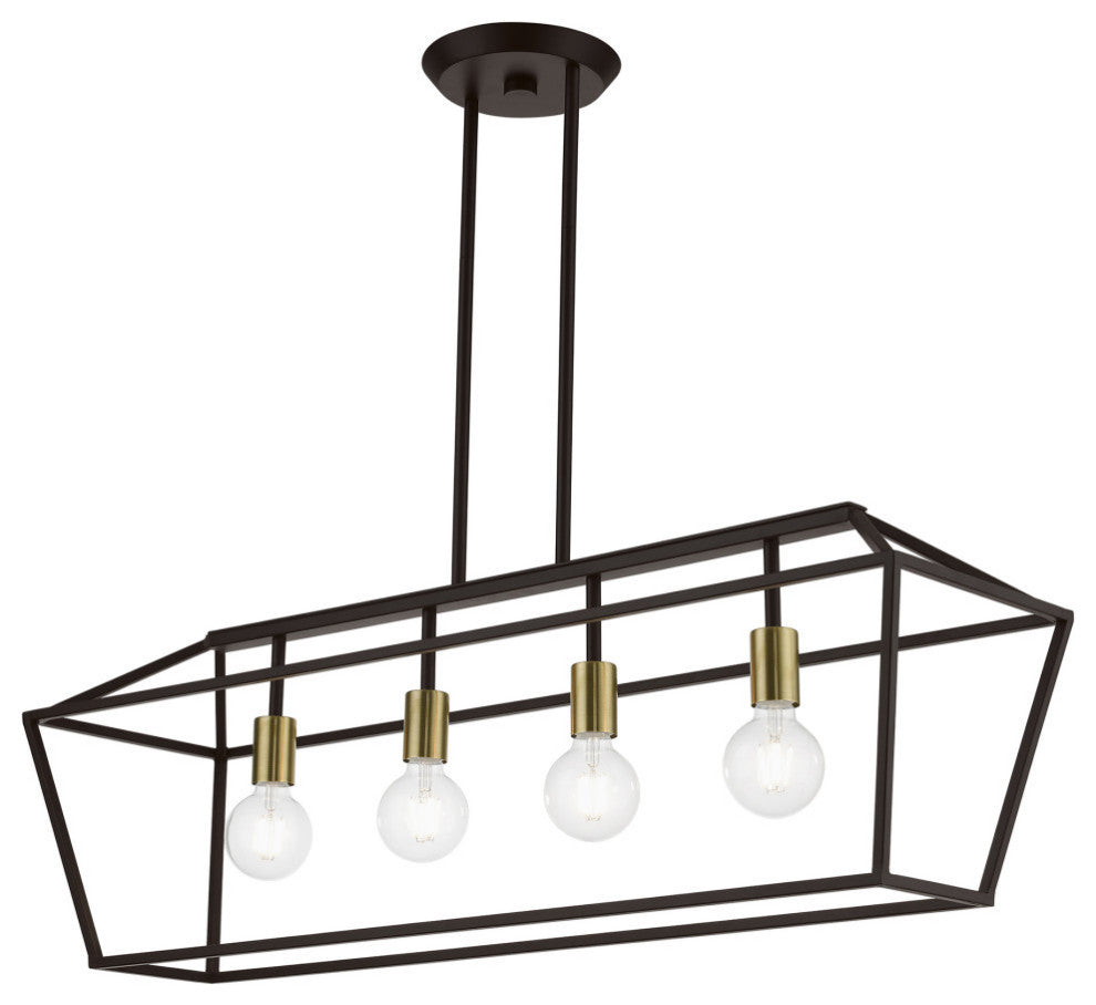 Devone 4 Light Bronze With Antique Brass Accents Linear Chandelier