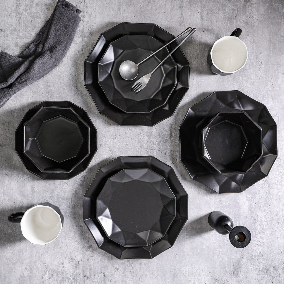 Stone Lain Jamie Porcelain 16 Piece Dinnerware Set, Black