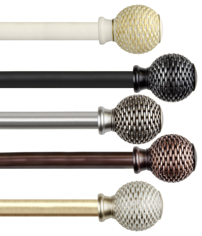 Wicker 1" Curtain Rod, Satin Nickel, 66-120"