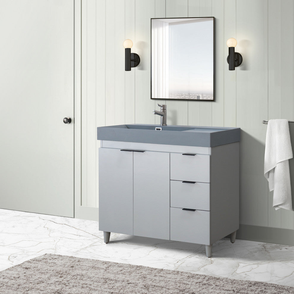 39" Single Sink Vanity, French Gray With Dark Gray Composite Granite Top