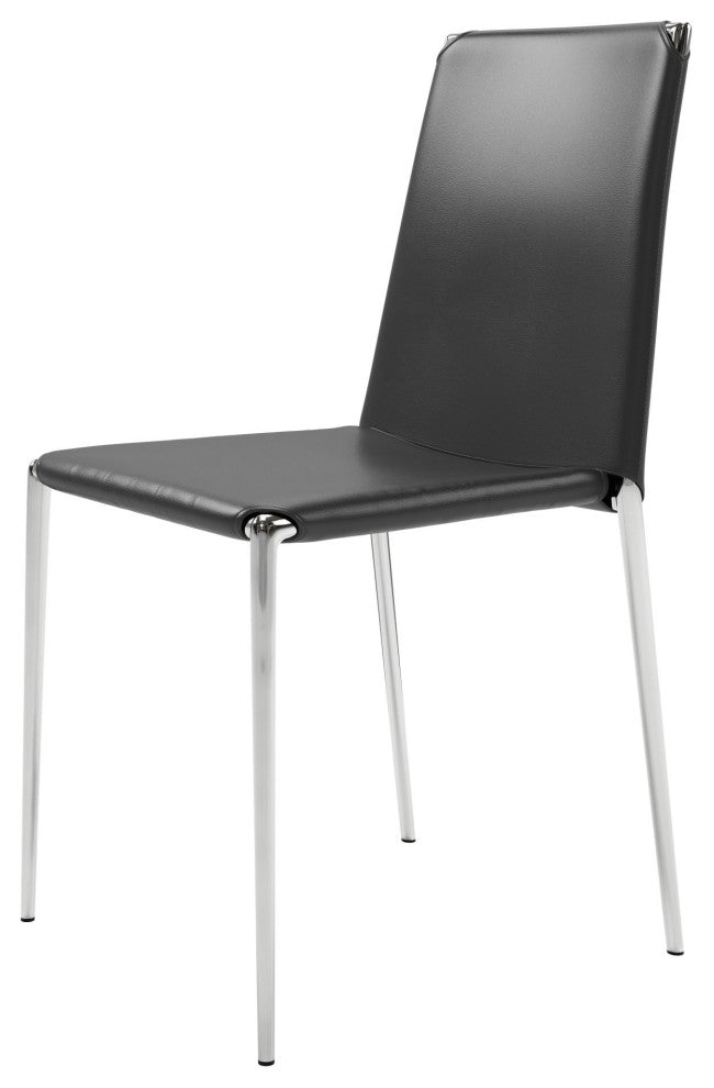 Dining Chair, Set of 4, Steel Metal, Fabric, Black, Chrome, Kitchen Cafe Bistro