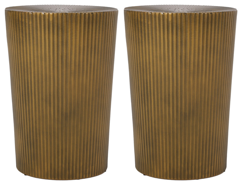Pamsha Modern Iron Sunburst Side Tables, Set of 2, Brushed Antique Gold