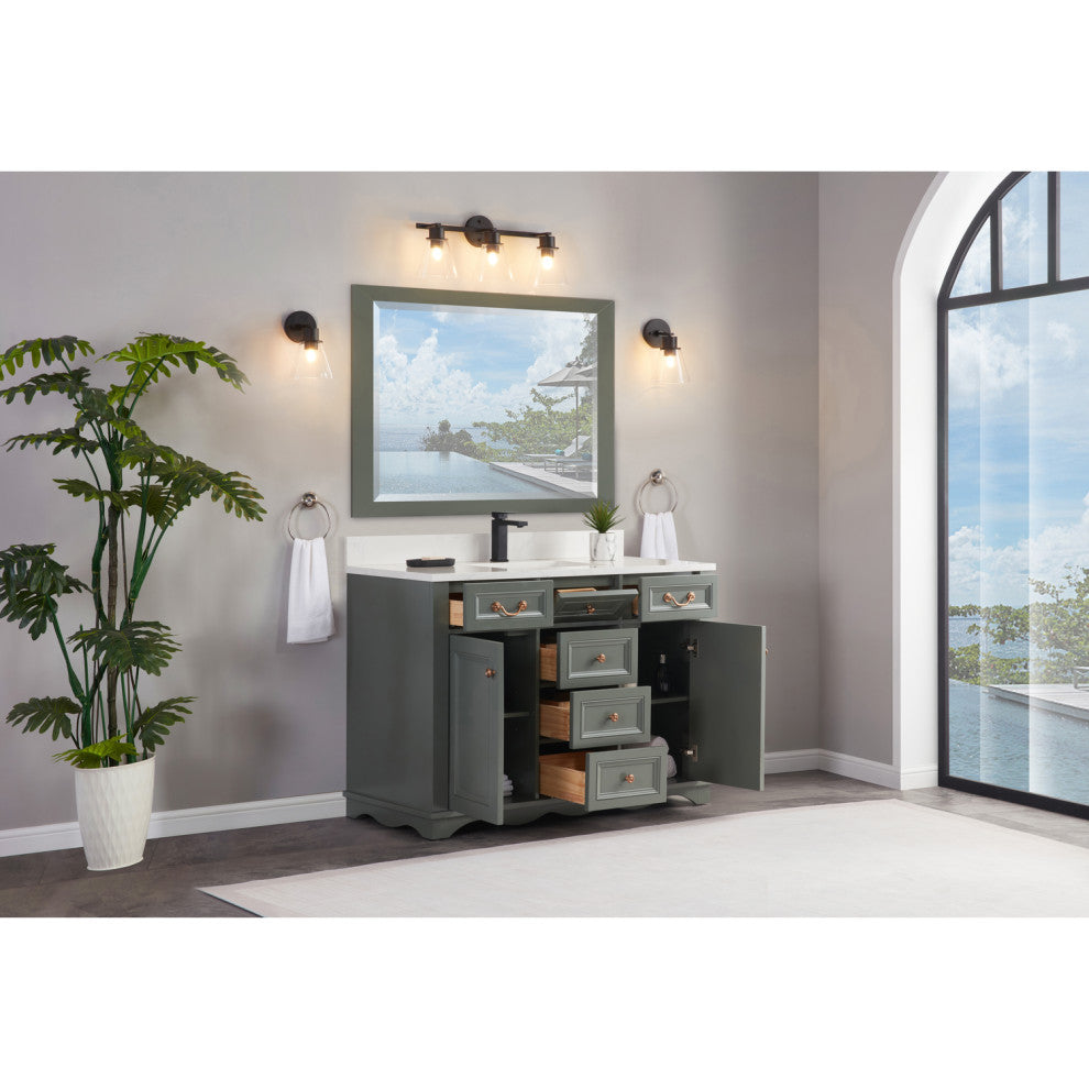 Legion Furniture WS2512 Series Bathroom Sink Vanity, Pewter Green, 48", Artificial Stone Top, Single Sink