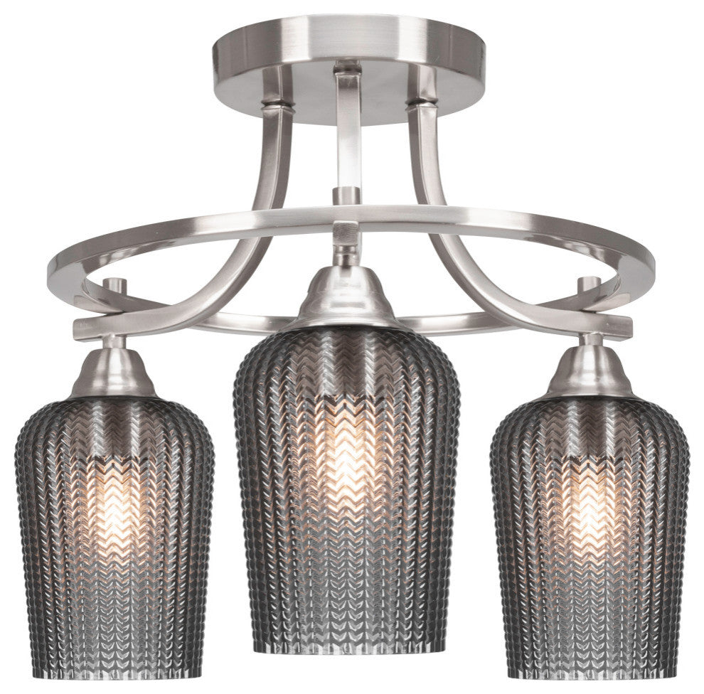 Paramount 3-Light Semi-Flush Light, Brushed Nickel, 5" Smoke Textured Glass