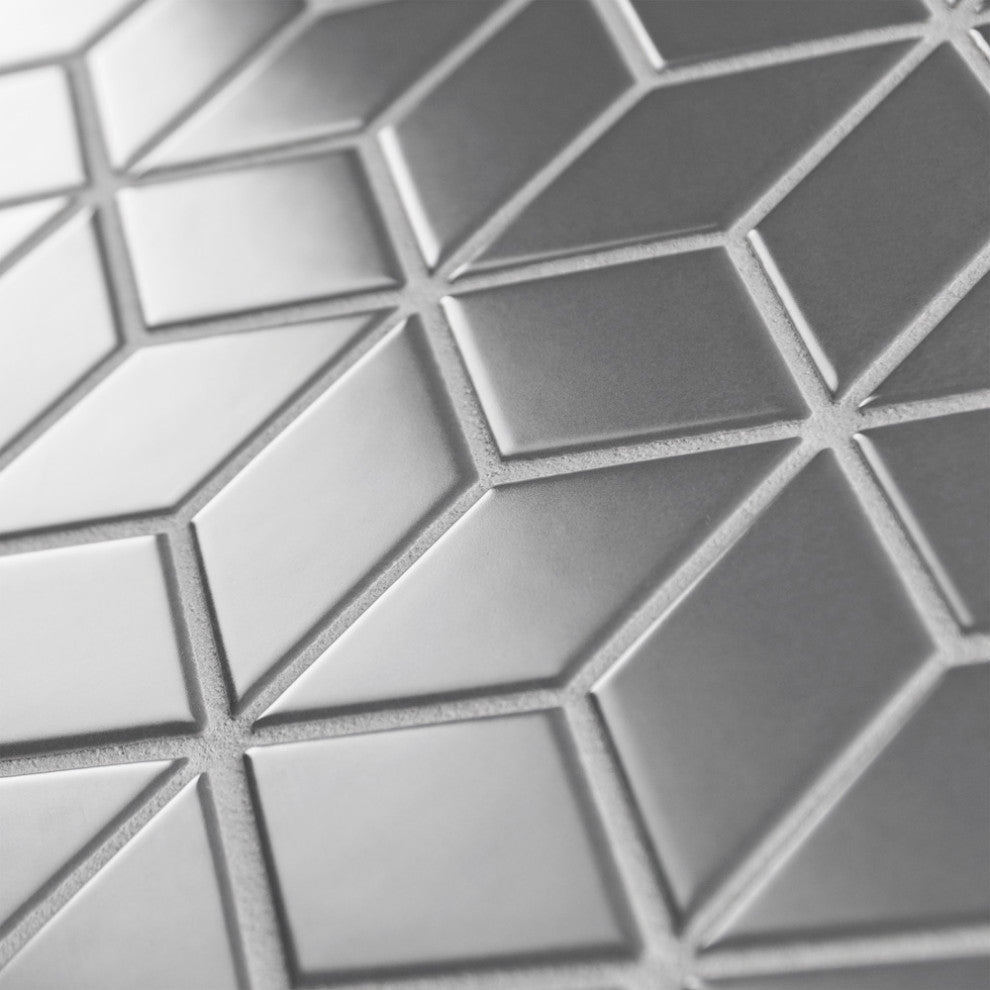 Metro Rhombus Mosaic Floor and Wall Tile, Matte Grey