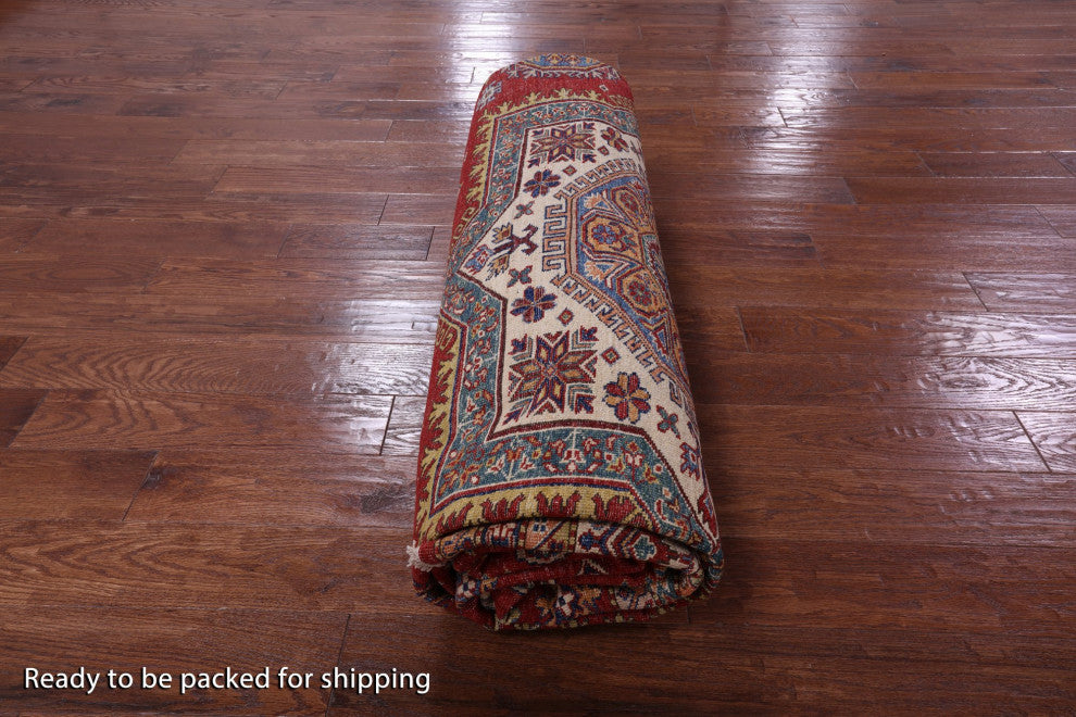 Super Kazak Geometric Hand Knotted Wool Rug 10' 1" X 13' 4" Q10607