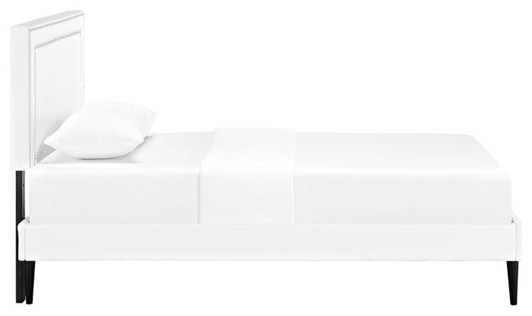 Jessamine Twin Vinyl Platform Bed With Round Tapered Legs, White