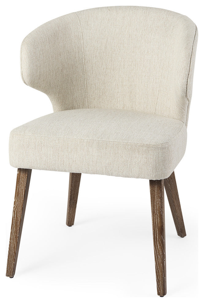 Niles Cream Fabric Seat With Brown Solid Wood Frame Wingback Dining Chair