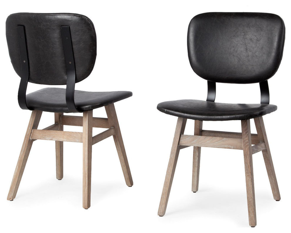 HomeRoots Black Faux Leather Wrap Brown Solid Wood With Iron Base Dining Chair