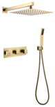 Wall Mounted Rain Shower System with Hand Shower, Brushed Gold
