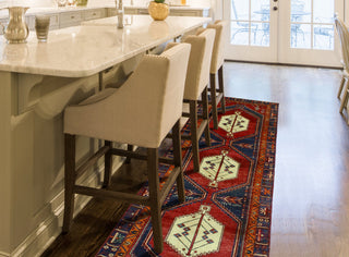 Fine Vintage Distressed Kristoph Red/Navy Runner, 3'1 x 9'5