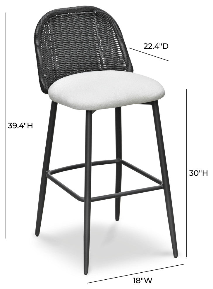 Alexa Rattan Performance Fabric Outdoor Stool, Black, Bar Stool