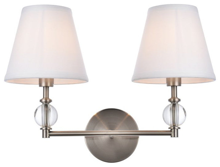 Beau 2-Light Bath Sconce, Satin Nickel With White Fabric Shade