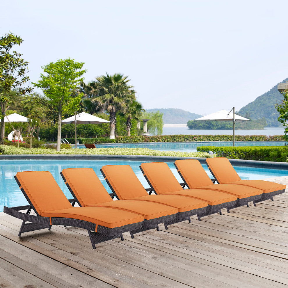 Espresso Orange Convene Chaise Outdoor Patio Set of 6