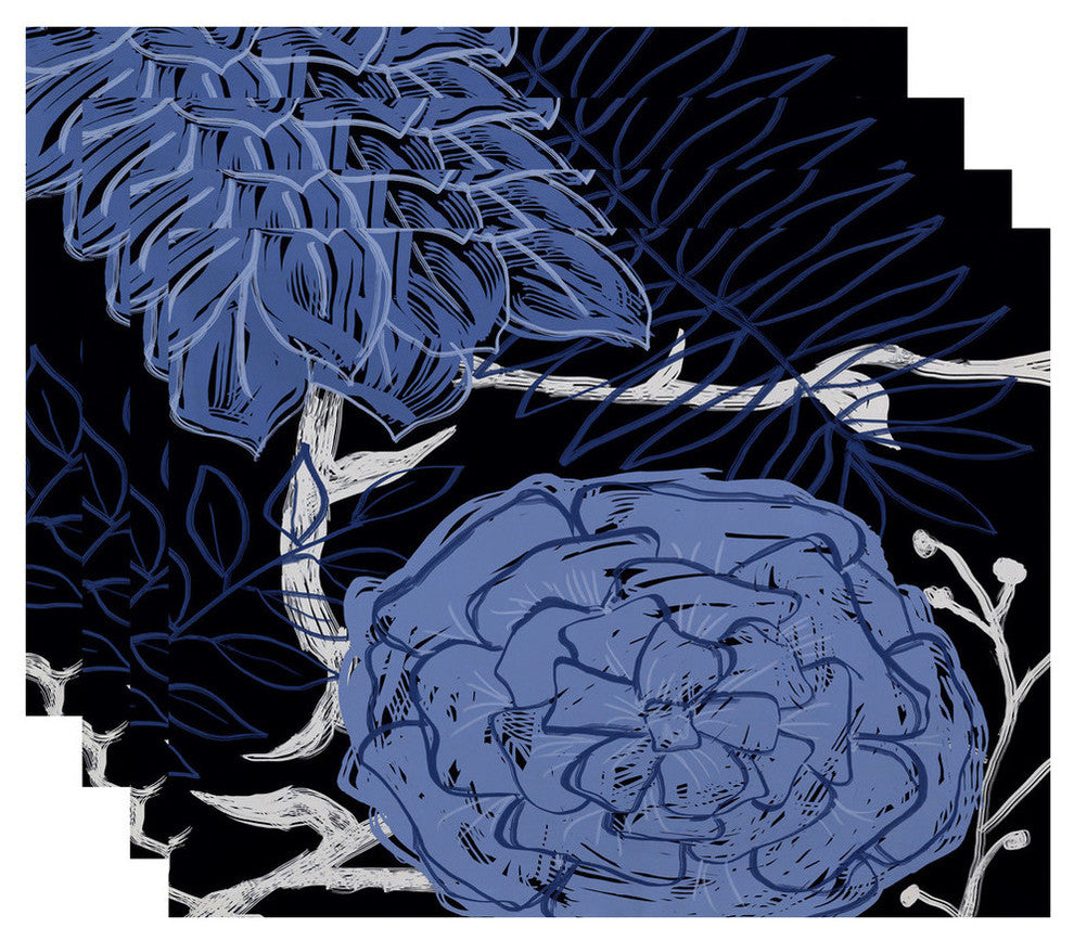 Flowers And Fronds Floral Print Placement, Peri, Set of 4