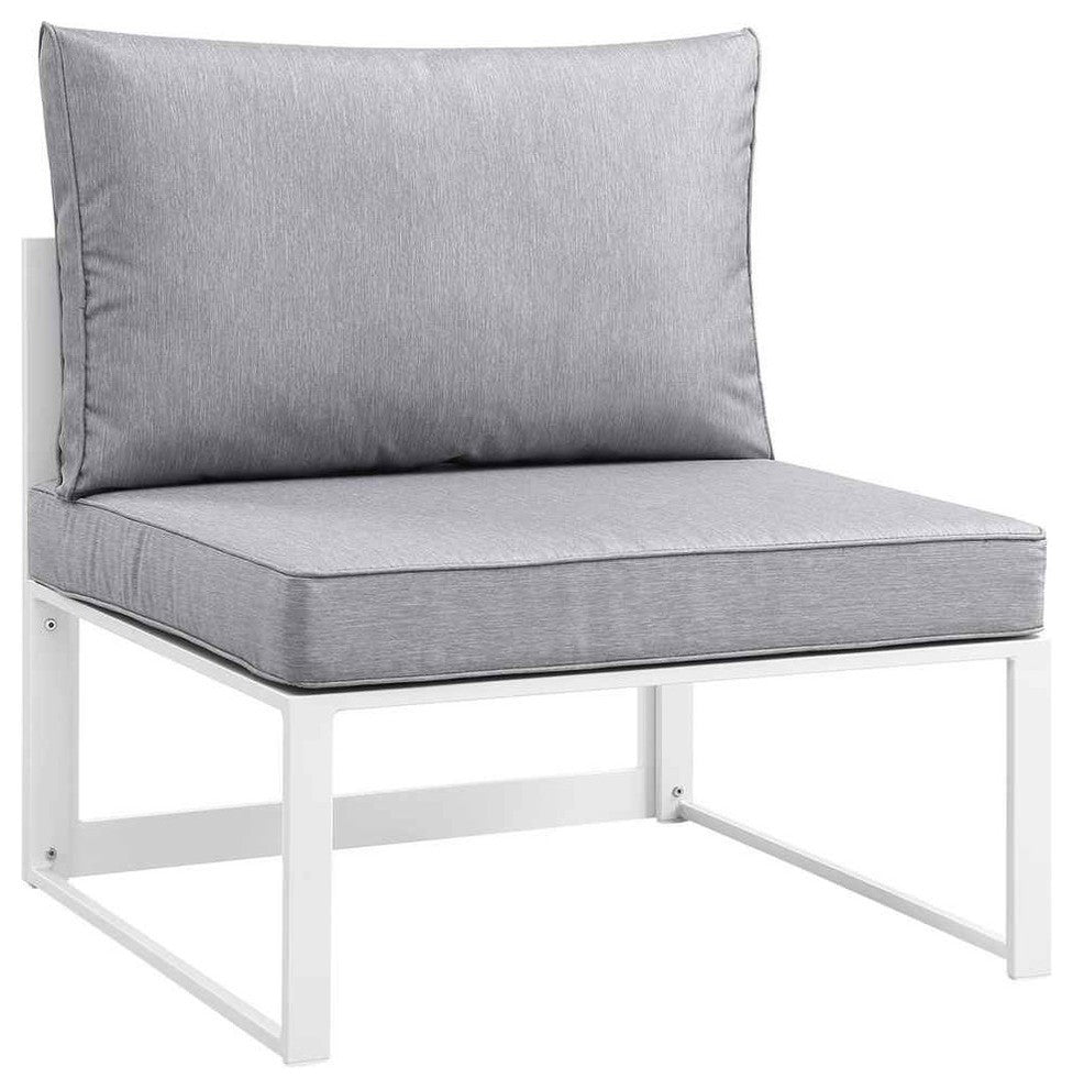 Modern Urban Contemporary Outdoor Patio Armless Chair, White Gray Fabric Steel