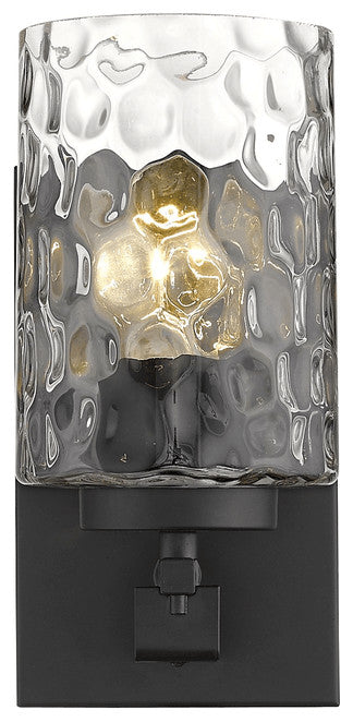 Black Metal and Pebbled Glass Wall Sconce