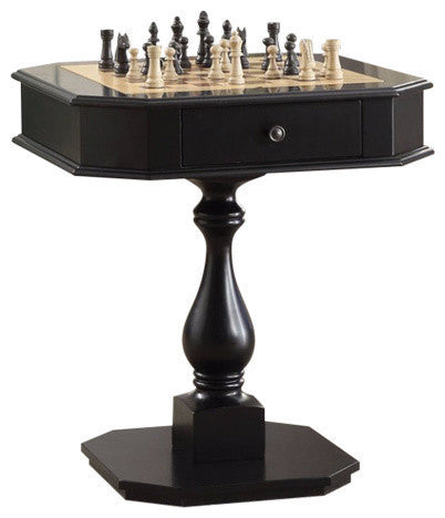 Benzara BM157306 Wooden Chess Game Table With One Drawer, Black