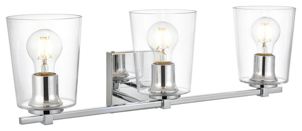 3 Light Chrome And Clear Bath Sconce