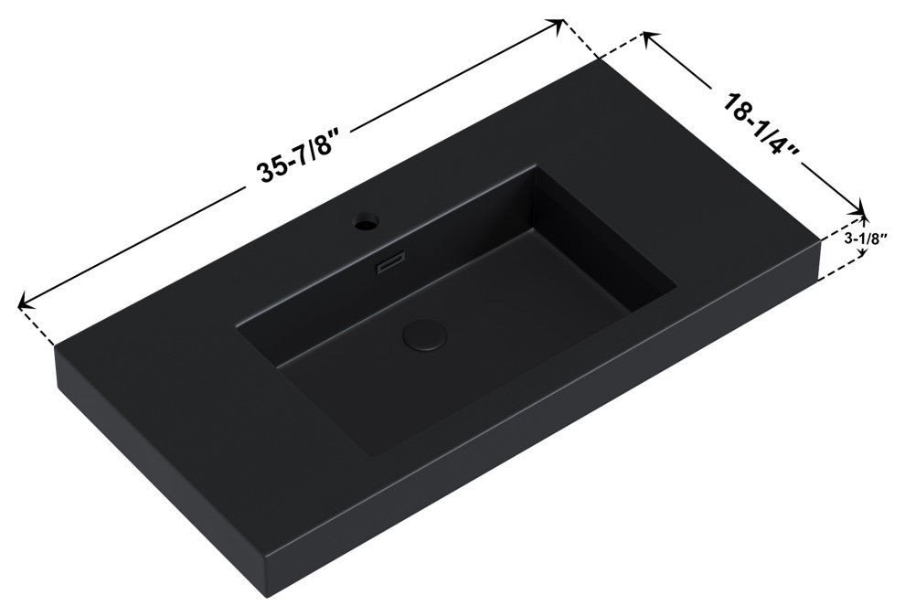 Dowell 18" FTB Resin Bathroom Vanity Basin, Black, 36W x 18D x 6H