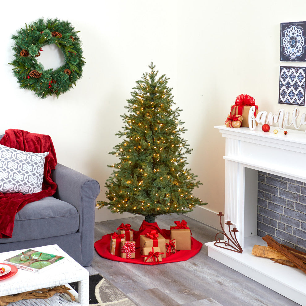 5' New Hampshire Spruce Faux Xmas Tree W/300 White Lights & Bendable Branches