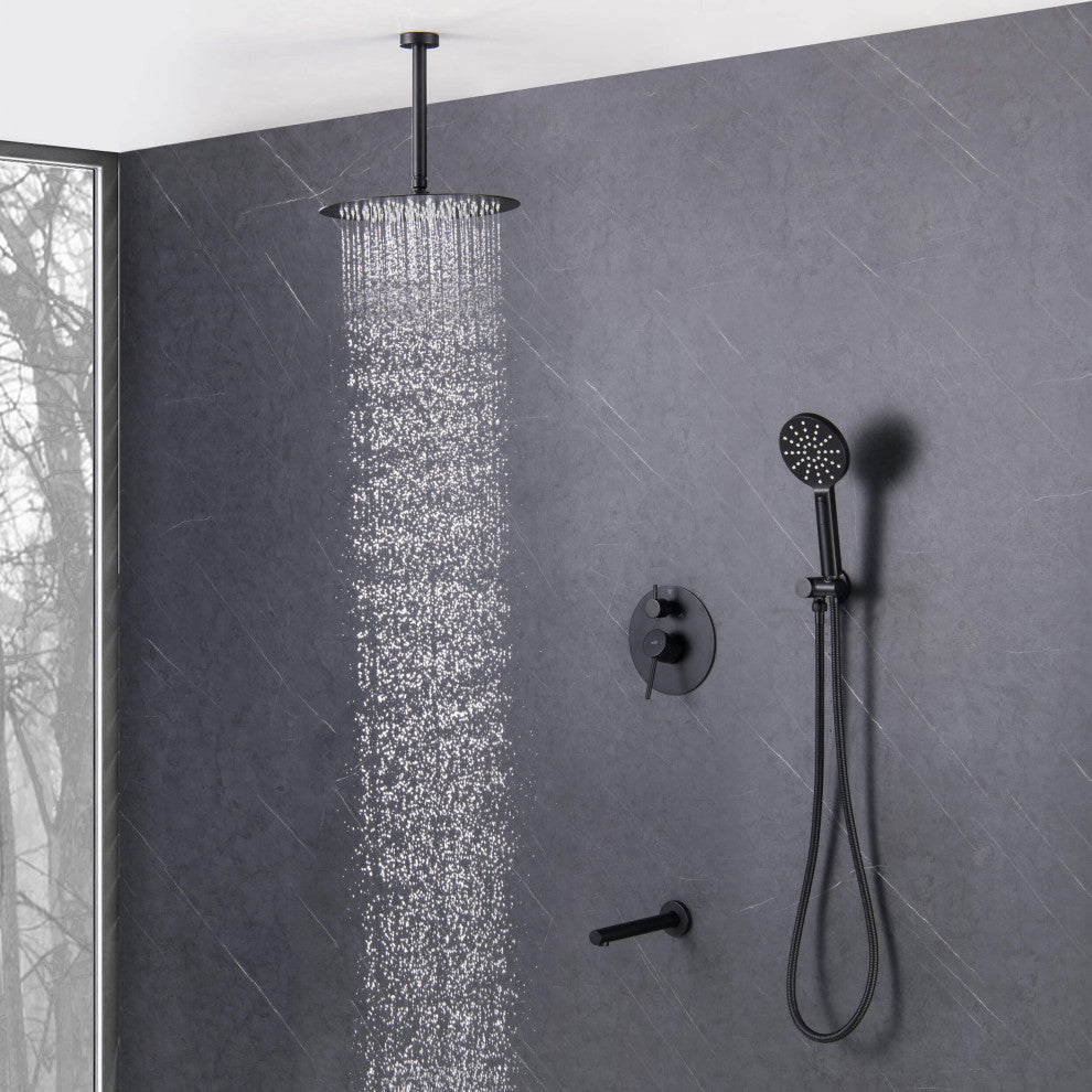 Ceiling Mounted 3-Function Shower System, Rough, Valve, Matte Black