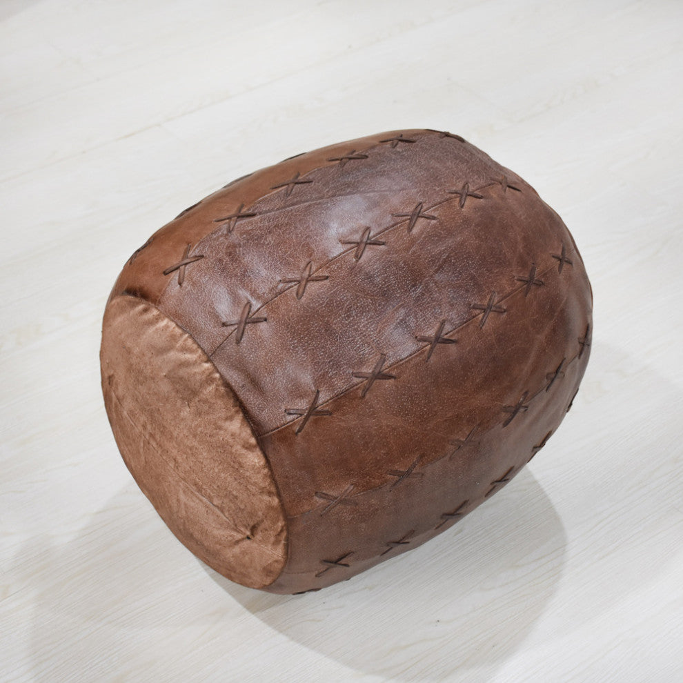 Solid Handmade Leather Pouf, 14x14x14