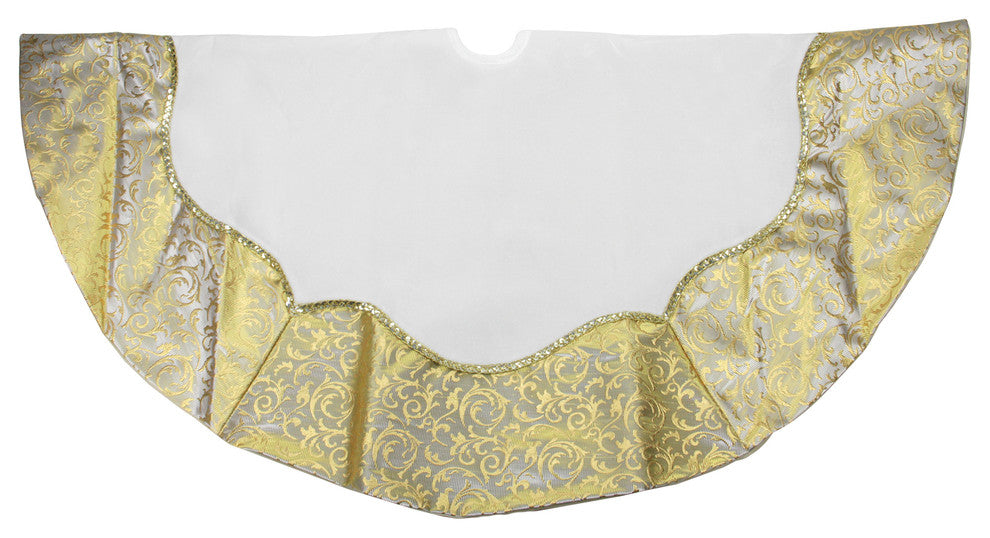 48" White Velvet Tree Skirt With Gold and Silver Border and Metallic Trim