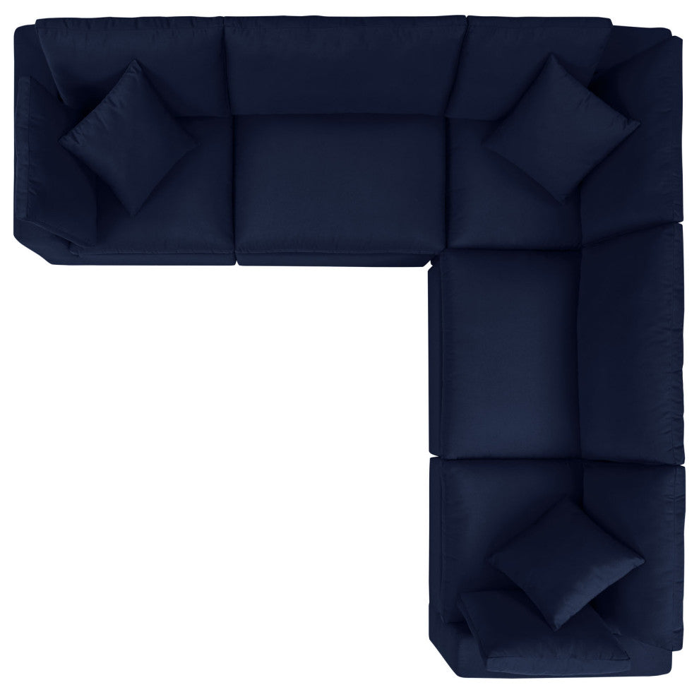 Modular Sectional Deep Sofa Chair Set, Sunbrella, Blue Navy, Outdoor Patio