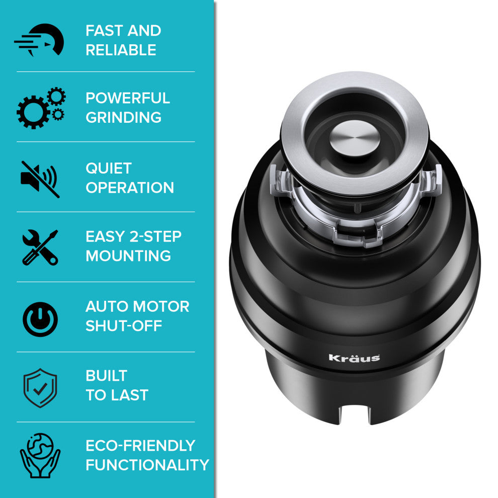 WasteMate Continuous Feed Garbage Disposal With 1 HP Motor for Kitchen Sink