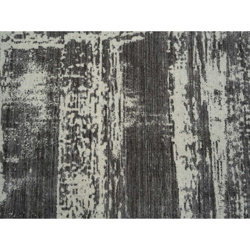 Black, Modern Design, Wool and Silk, Hand Loomed, Oversized, Rug, 12'0" x 18'1"