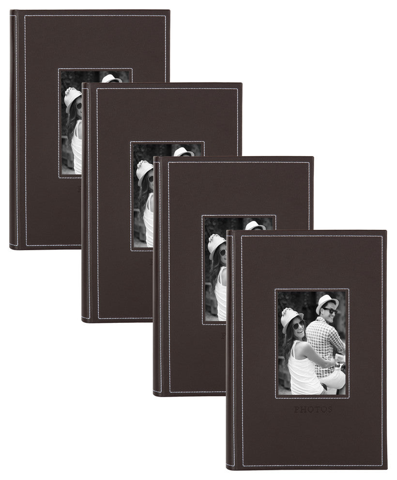 Debossed Faux Leather Photo Album Brown, 300 Photos