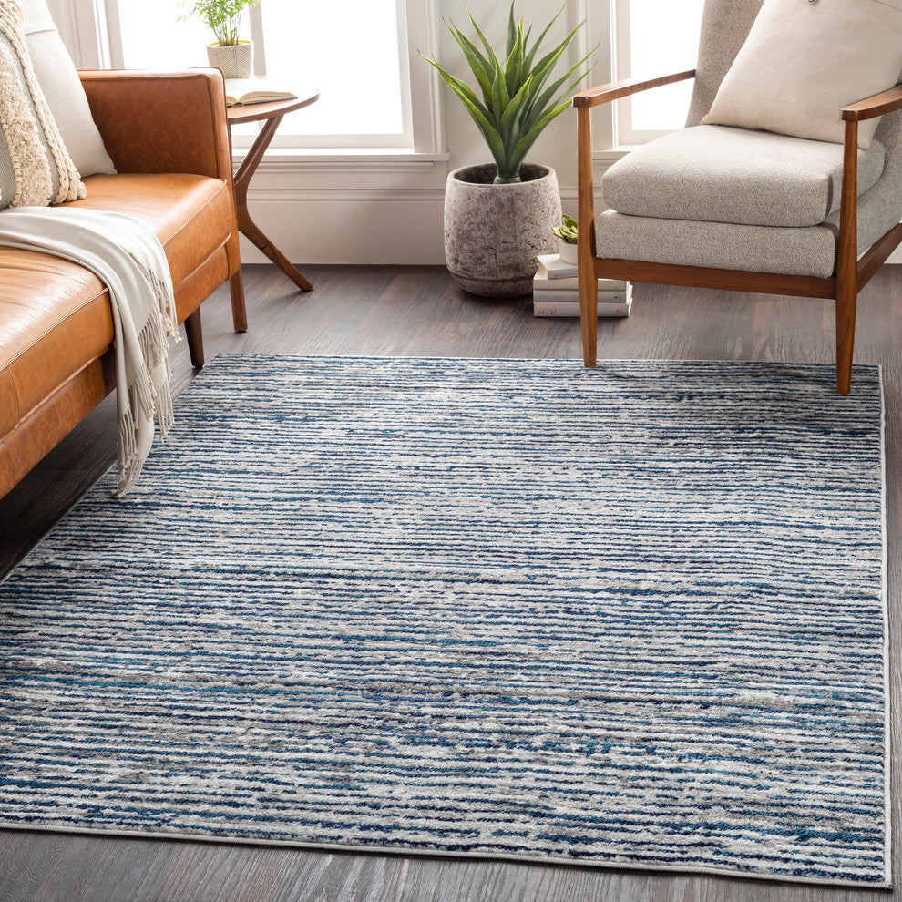 Monte Carlo Transitional Navy, Sky Blue Area Rug, 7'10"x10'3"