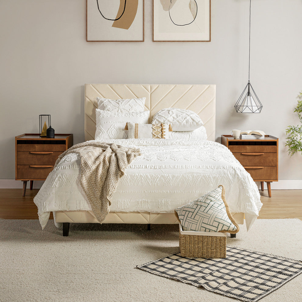 Mid-Century Modern 3-Drawer Nightstand Set With Charging Station, Acorn