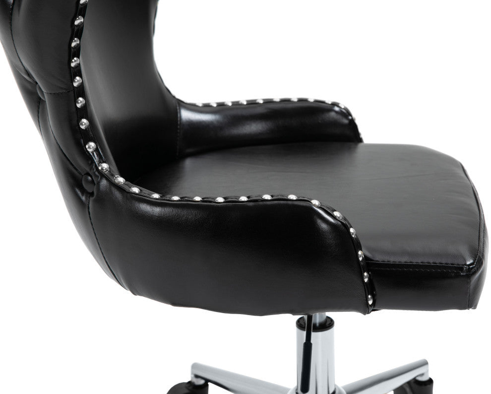 Hendrix Swivel and Adjustable Vegan Leather Office Chair, Black, Rich Chrome Base