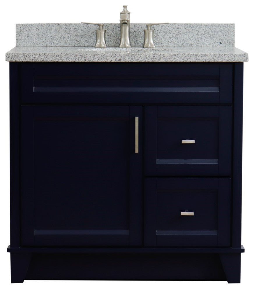 37" Single Sink Vanity, Blue Finish With Gray Granite