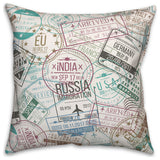 Travel Stamps 18x18 Spun Poly Pillow