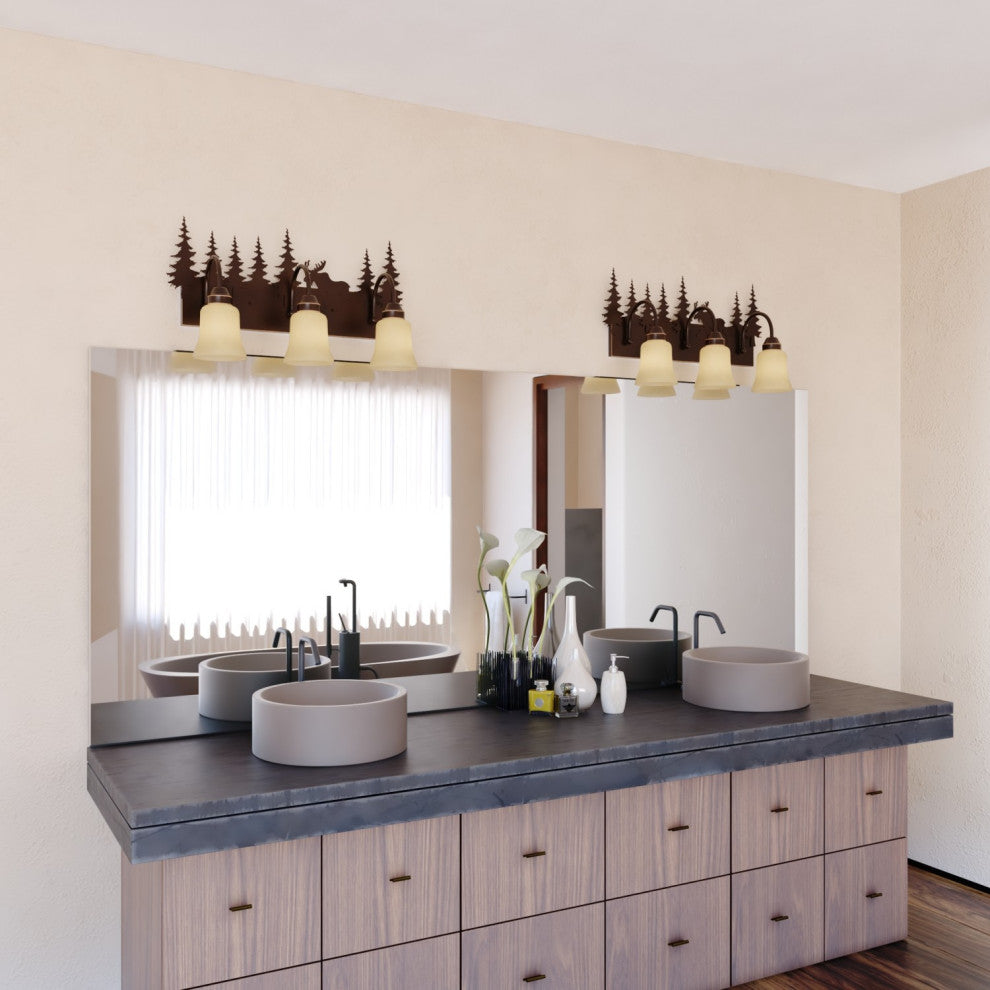 Bryce Bronze Rustic Bathroom Wall Fixture, Moose, 3-Light